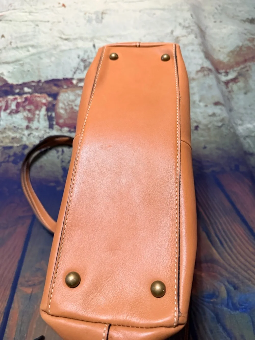 Patricia Nash Tan  Leather Satchel with Buckle Detail